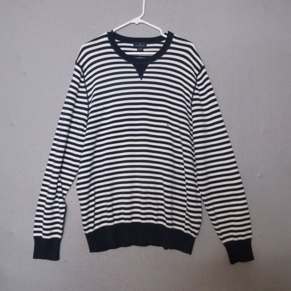 Brooks Brother Sweater Men XL Blue White Stripe Cotton Career Office‎ Casual NWT